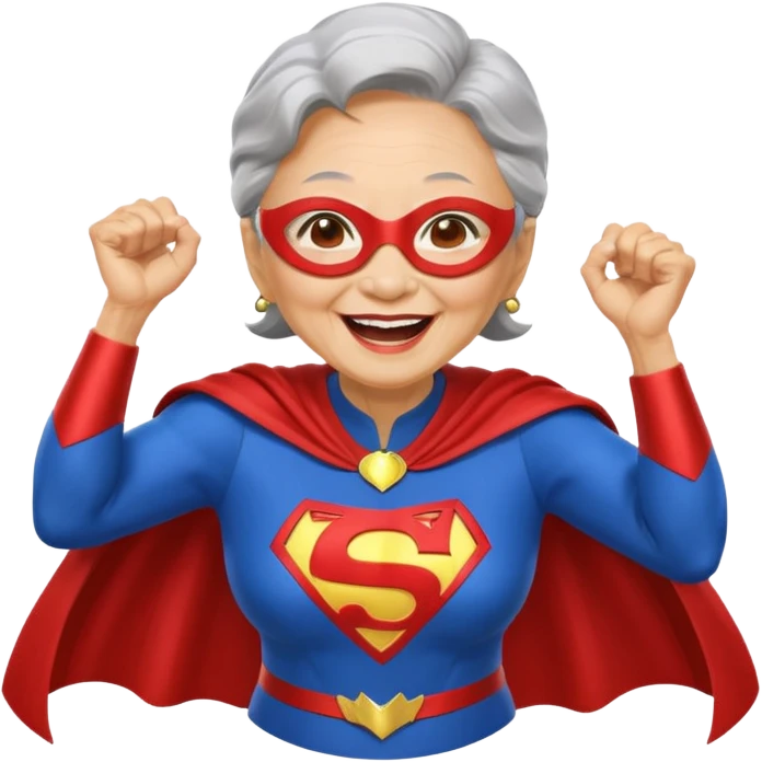 Laughing crazily elderly Chinese superwoman emoji