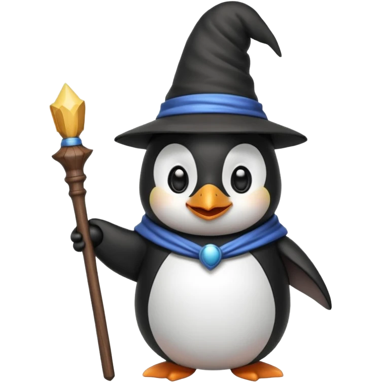 penguin wizard holding a wand emoji