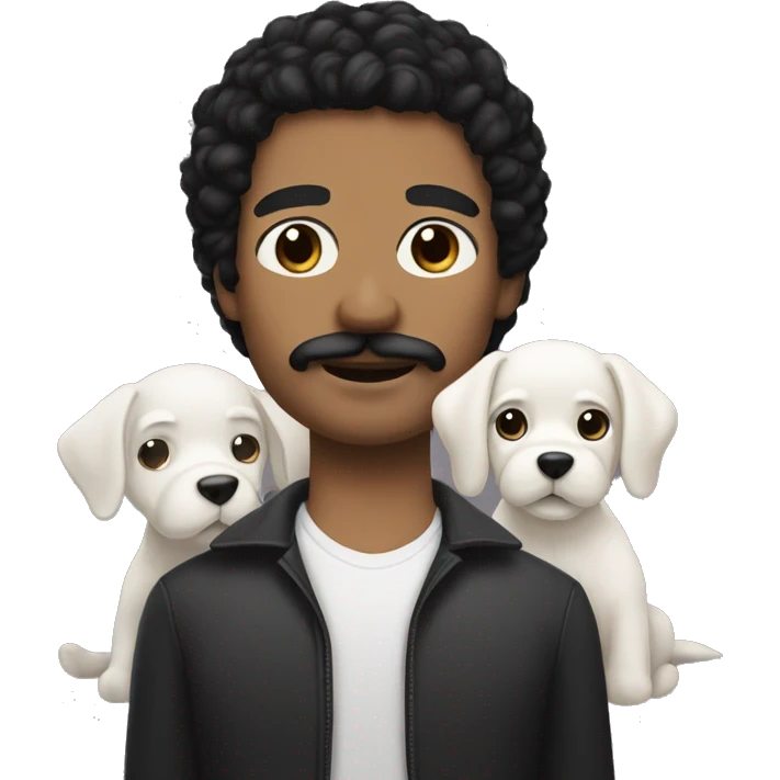 Black haired man with a mustache, white skin, and a white puppy emoji