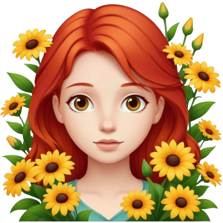 Девушка с рыжими волосами в цветах emoji