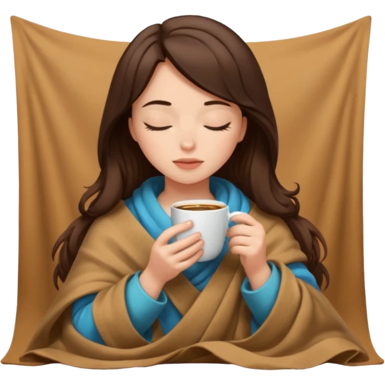girl brunette inside a blanket sipping coffee eyes closed emoji