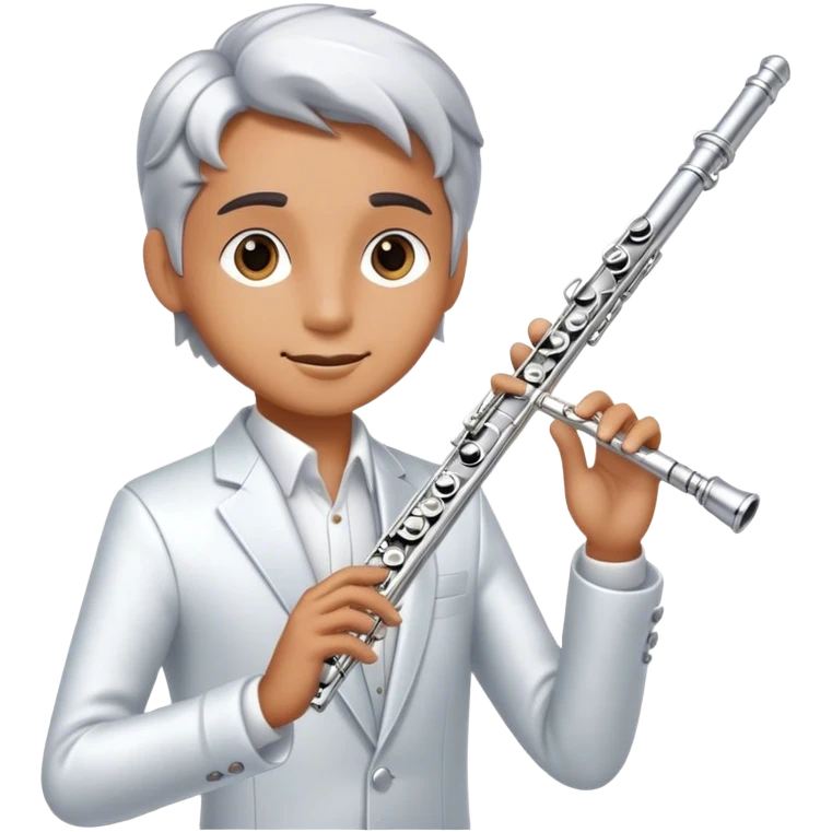 Cinematic Realistic Flute, polished silver metal with precise keywork, soft reflections of warm light dancing along its length, a musician’s delicate fingers pressing the keys, glowing with a sleek and elegant charm. emoji