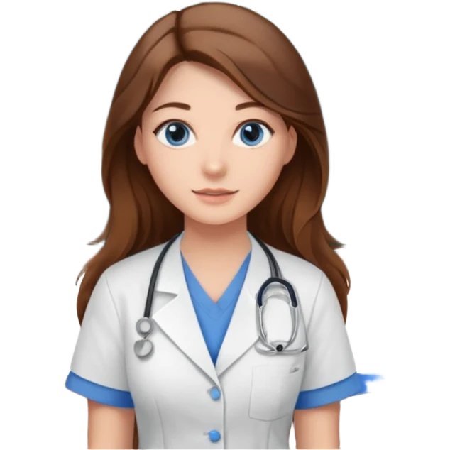 inside a classroom at university that says nursing school on the board with a pretty female nursing student with long brown hair, blue eyes emoji