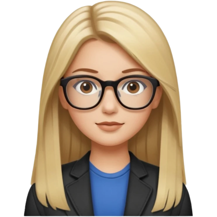 Chica blanca con cabello liso largo balayage (rubio con cafe), ojos cafe obcuro con lentes cuadrados emoji