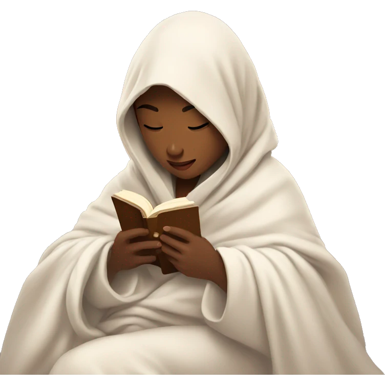 Girl reading a book under a blanket with coffee in her hands emoji