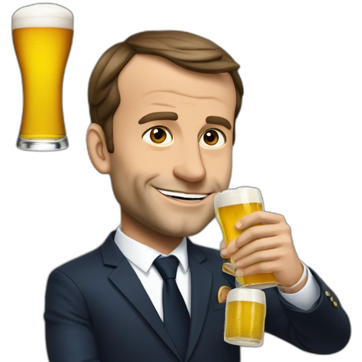 Macron qui boit une bière et qui sourit emoji