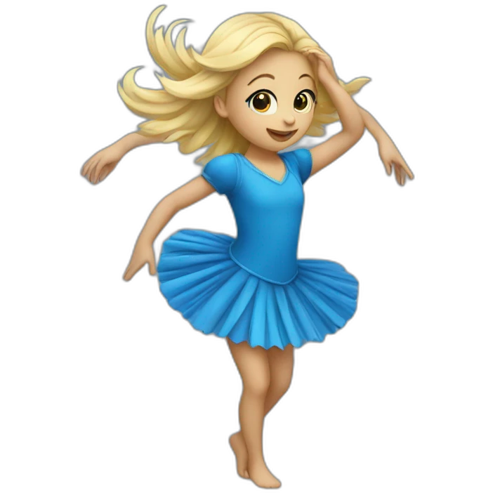 little blonde girl dancing in a blue bird costume emoji