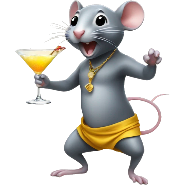 A rat dancing on the beach with a martini emoji