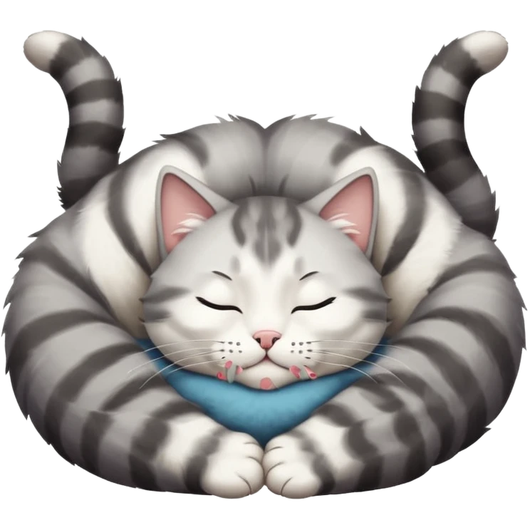 grey and white small cat eyes closed lying down upside down with paws stretched out straight in different directions emoji