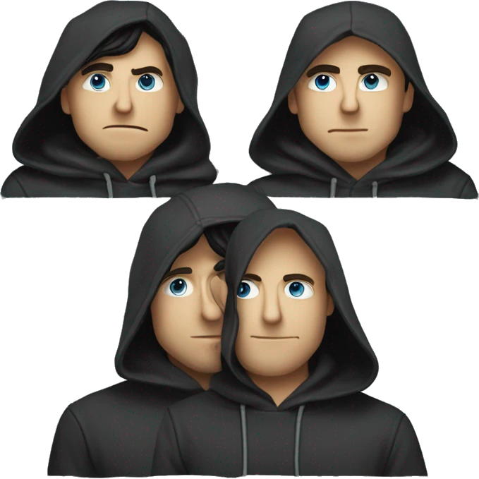 Mann mit Dreitagebart , blaue Augen , schwarze Haare und einem schwarzen Hoodie emoji