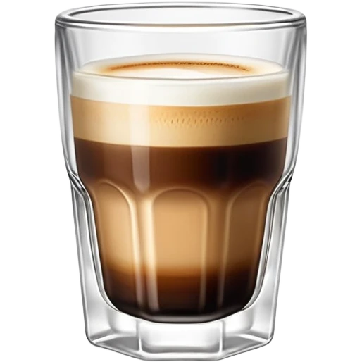 Small 4.5 ounce Gibraltar glass with cortado espresso drink, small glass tumbler with espresso and milk emoji