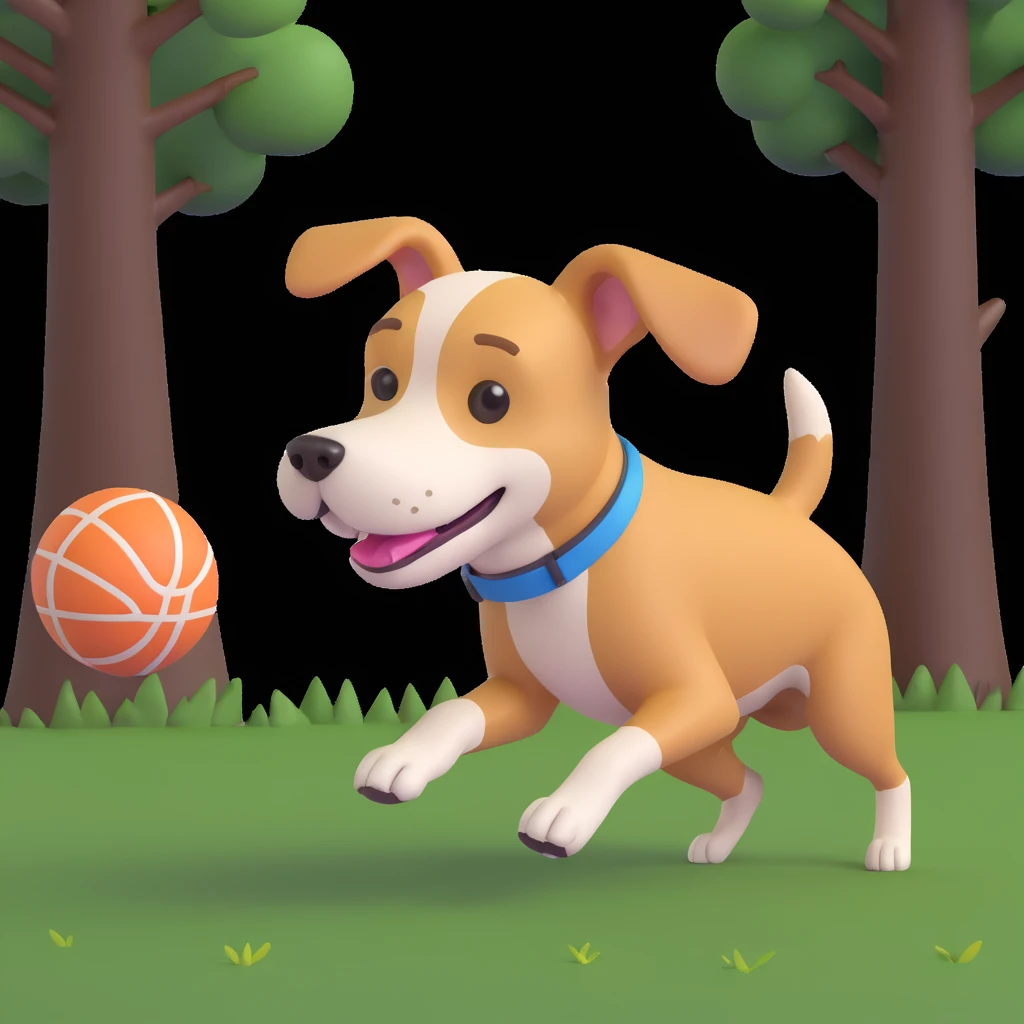 dog chasing ball in forrest, close up pose emoji