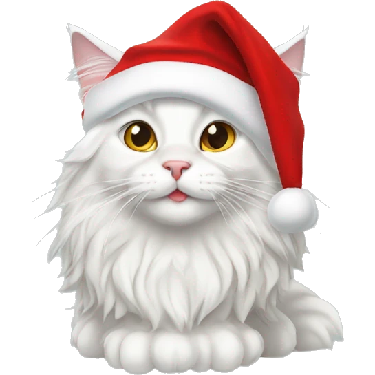 White Maine coon cat wearing Santa hat emoji