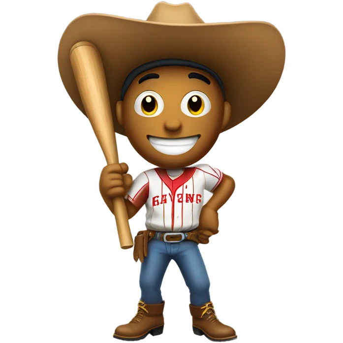 Smiling baseball wearing a cowboy hat with stick arms  emoji