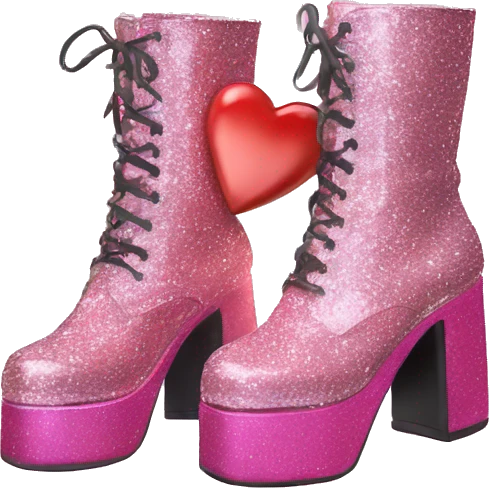 glittery platform gogo boots with heart on side emoji