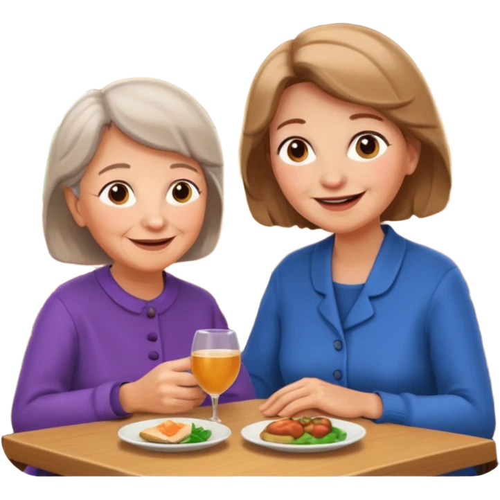 conversación dentro de un restaurant  dos personas y una de las persoans sea una abuela emoji