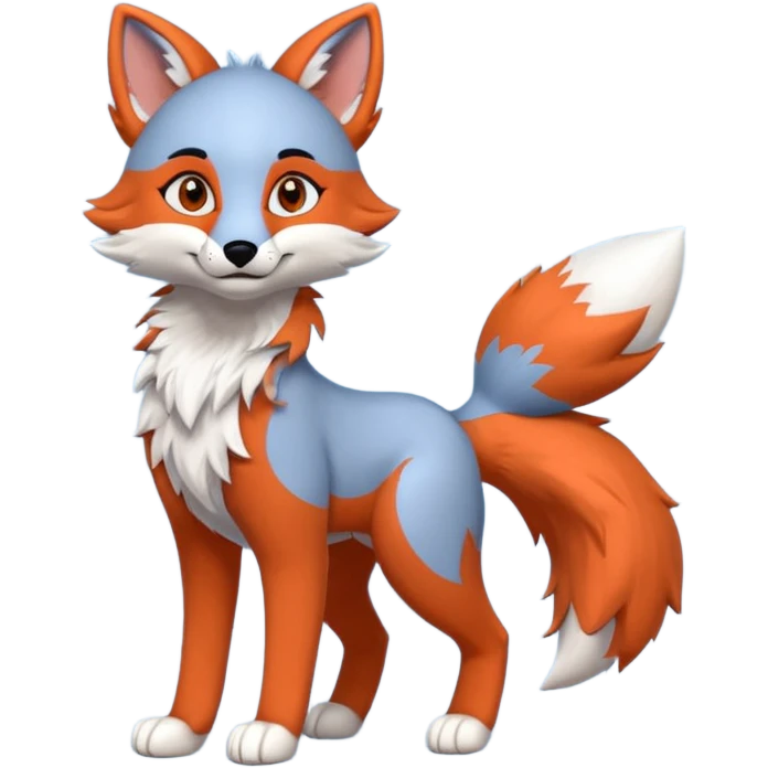 gray red fox with blue and orange accents fursuiter, full body emoji