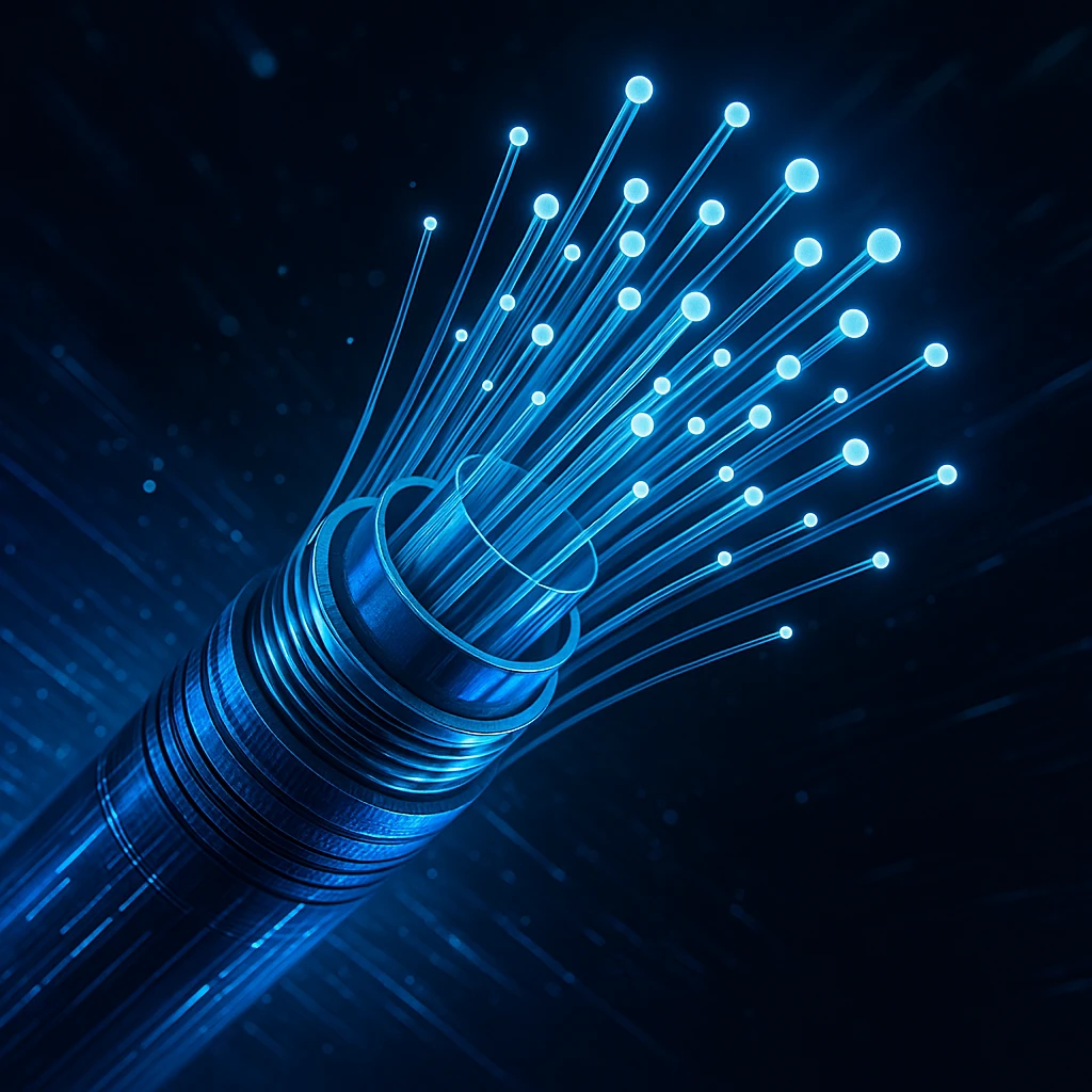 fiberoptic cable, glowing, high-tech, close-up, futuristic and detailed digital art style emoji