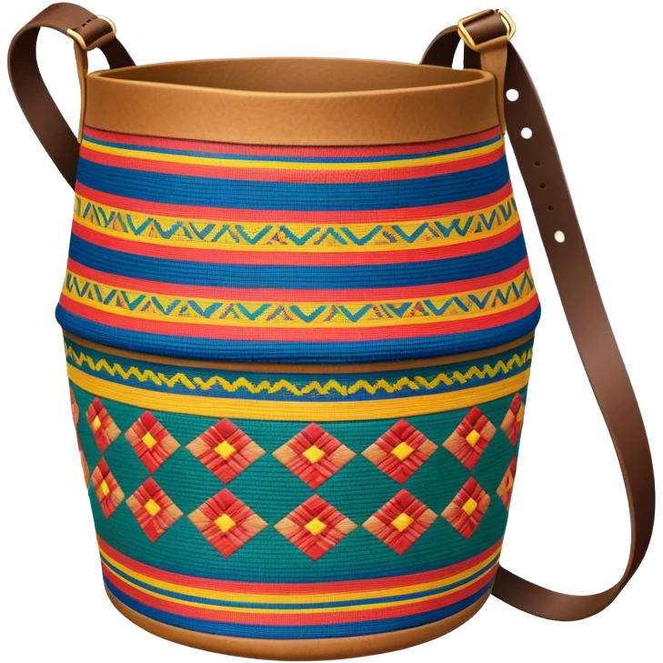 cinematic-realistic-image-of-a-traditional-colombian-mochila bucket bag,-rendered-with-detailed-woven-textures-and-vibrant-patterns bucket bag - with **fabric strap** mochila strap emoji