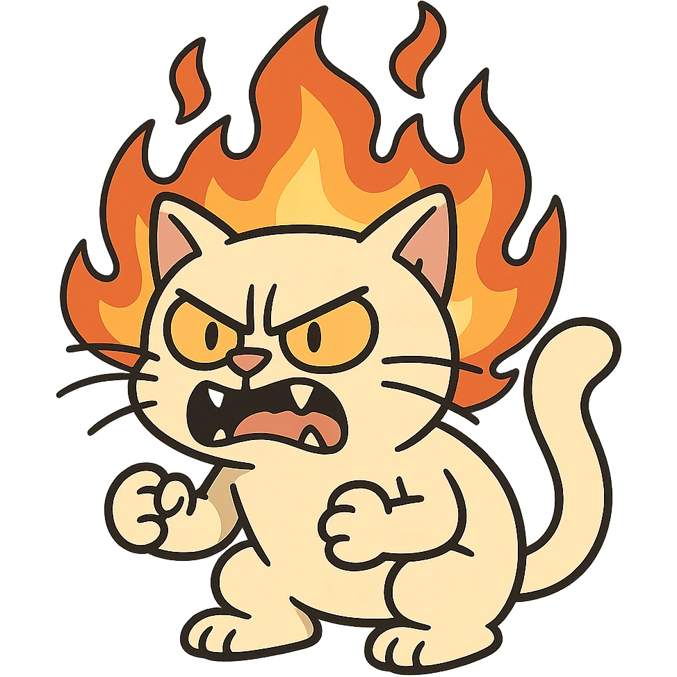 angry cat with flames emoji