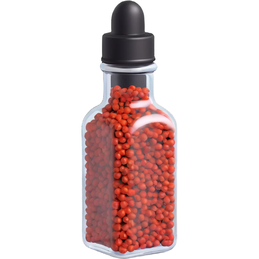 3D style modern design pepper bottle, metallic cap, clear glass, minimalistic background, black pepper emoji