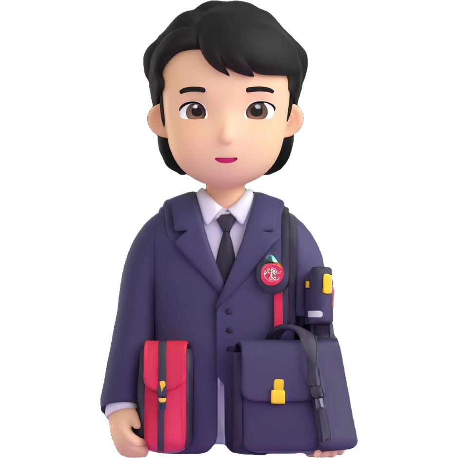 Japanese male high school student in black gakuran uniform with school bag emoji