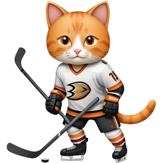 Orange cat playing hockey with the Anaheim ducks  emoji