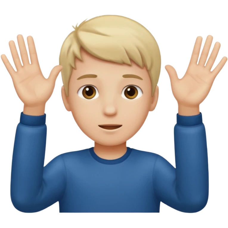 A boy with both hands facing up saying 67 emoji