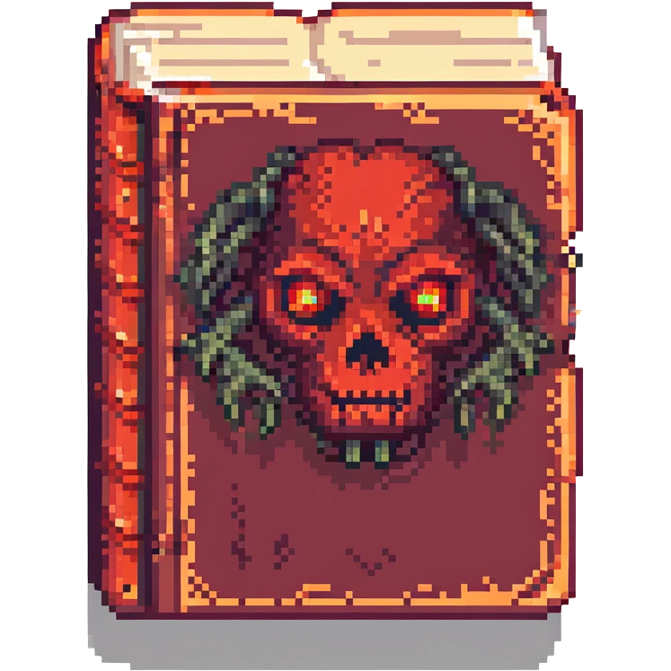 red cursed book with glowing eyes pixel art emoji