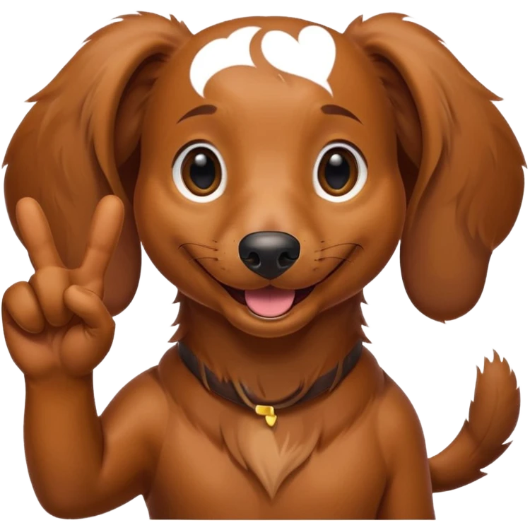 Create a dachshund showing a victory sign with his fingers emoji