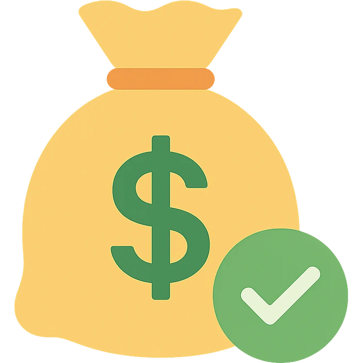 money bag with a green check mark badge in the lower right corner emoji