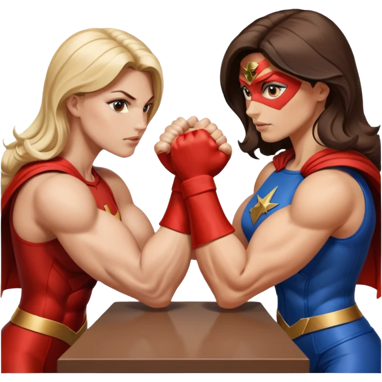 2 women superheroes arm wrestling each other emoji