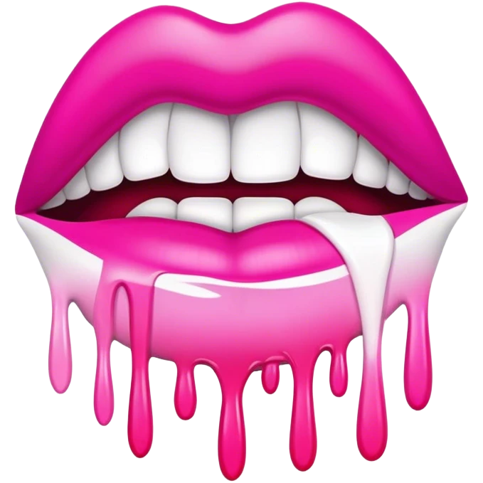 hot pink ombre glossy lips with dripping white paint emoji