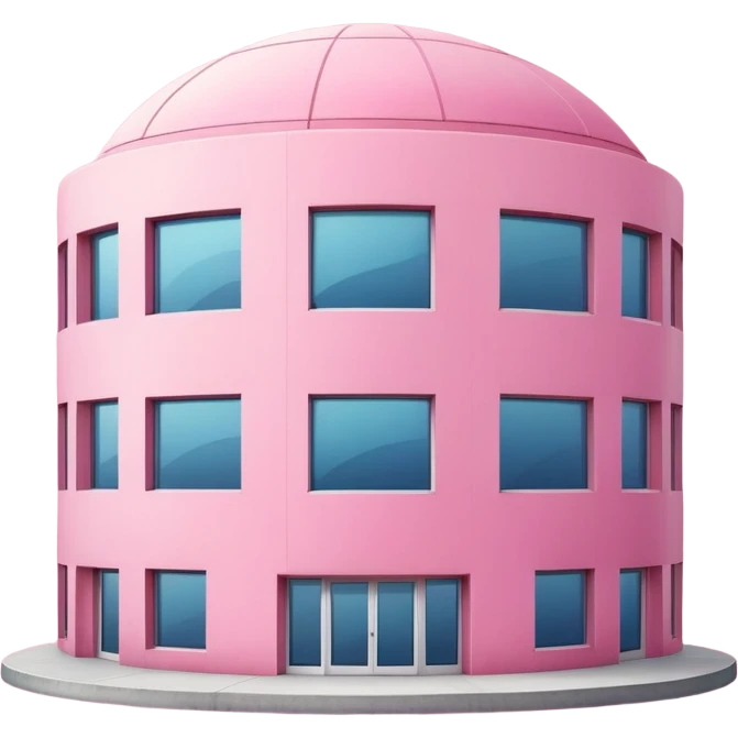 large pink building or bank with huge windows, round groundplan, emoji style, more architectural details emoji