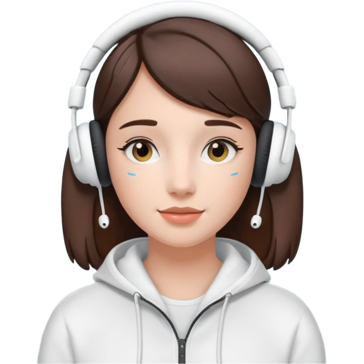 burnette girl listening to music with some AirPods Max emoji