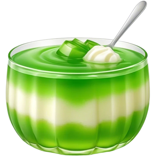 Cinematic Realistic Coconut Pandan Jelly Dessert Emoji, showcasing a delicate, translucent jelly infused with coconut and pandan rendered with lifelike detail and soft, tropical lighting. emoji