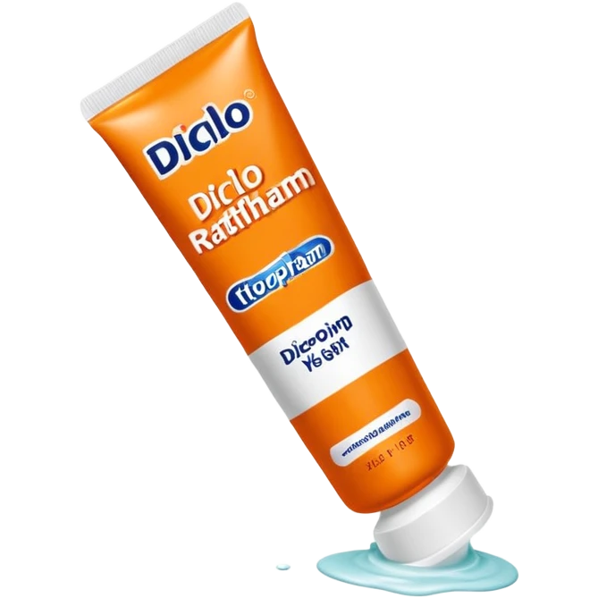 an empty, oversized and totally squeezed out tube of toothpaste labelled "Diclo ratiopharm". It is squeezed out to the last drop. Basic color is orange yellowish. emoji