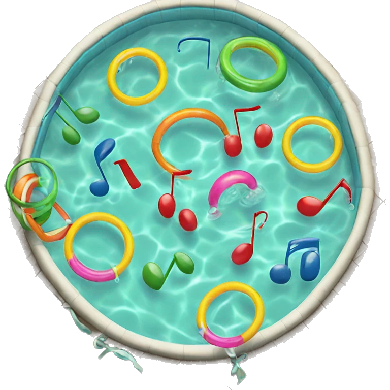 pool with pool rings and music notes around it emoji