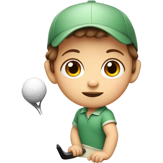 Baby with brown hair holding golf club emoji