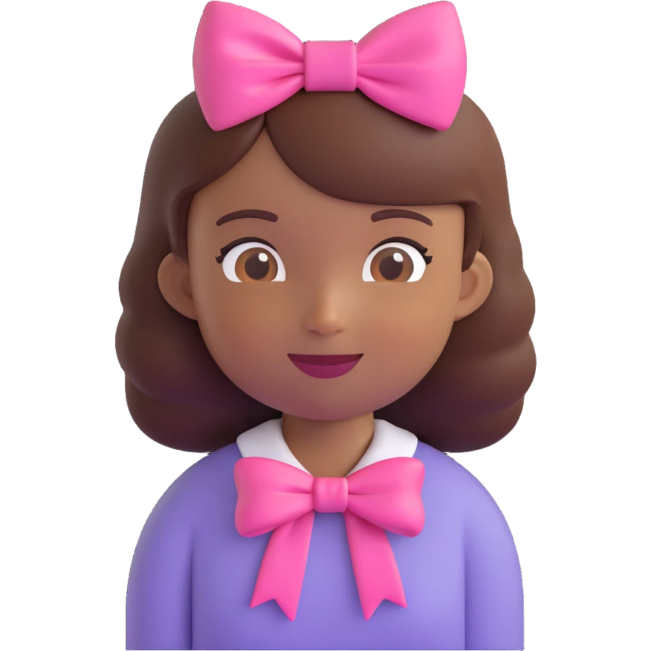 brown-skinned girl with a pink bow on her head, friendly, modern emoji style emoji
