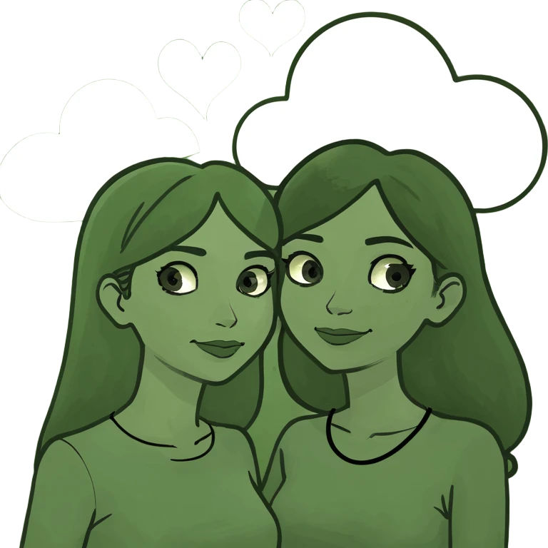 Duas amigas com corações e nuvens a volta  emoji