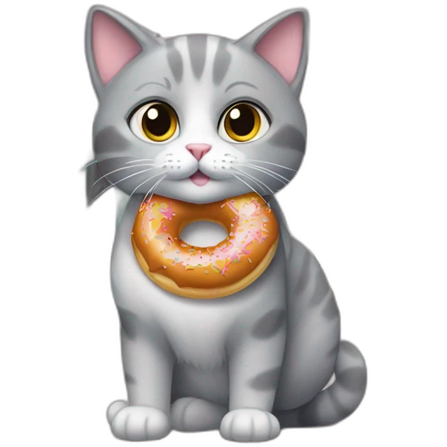 cute grey cat standing outside a doughnut shop emoji
