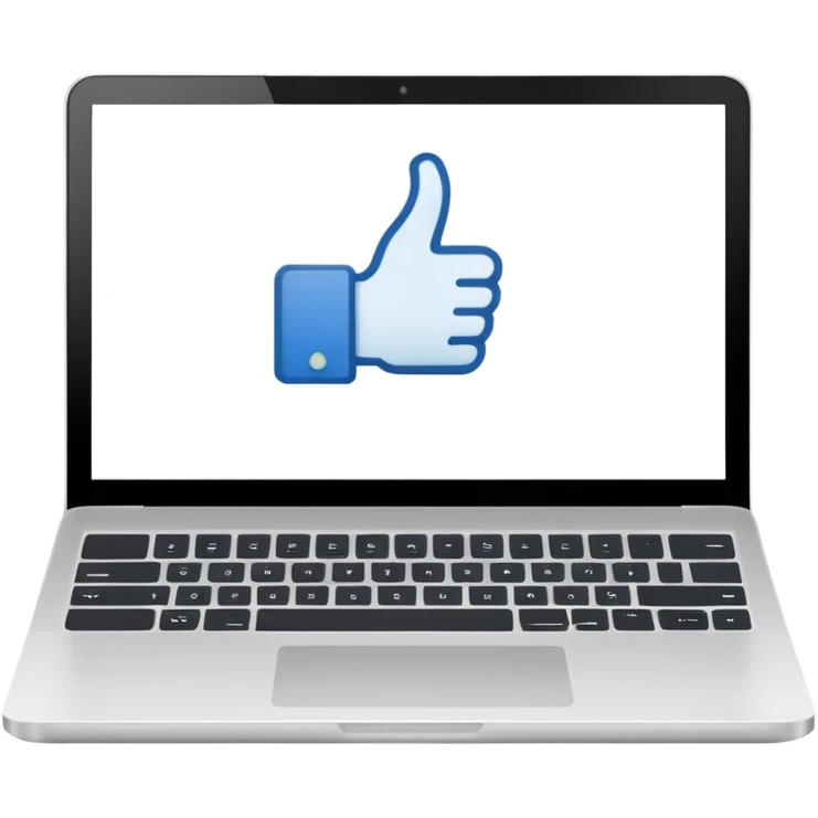 laptop screen showing a like button emoji