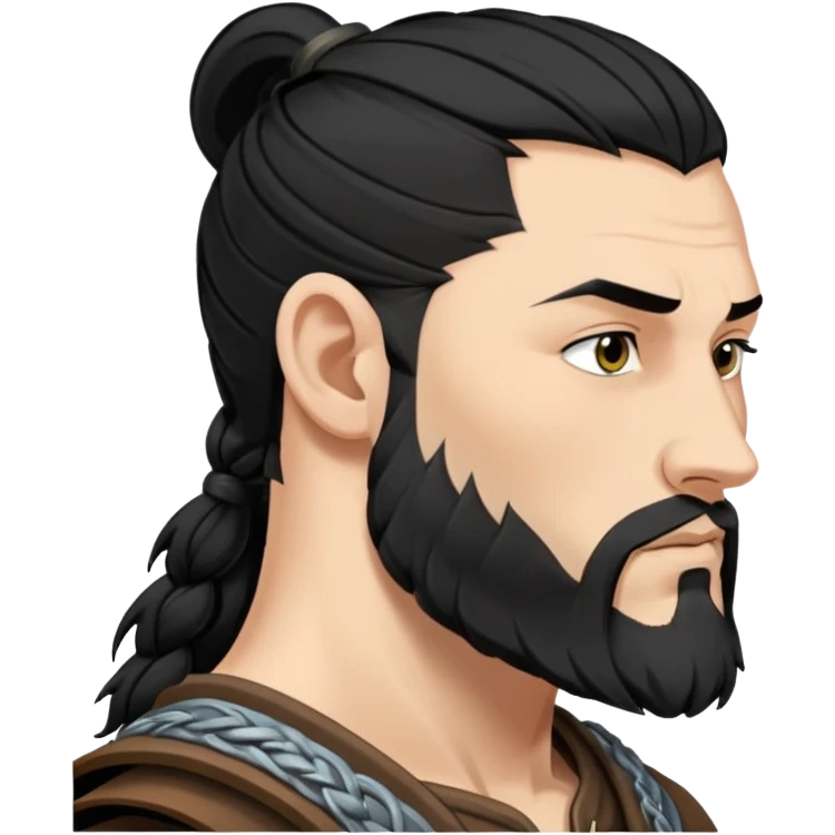Ragnar side face emoji with black hair emoji