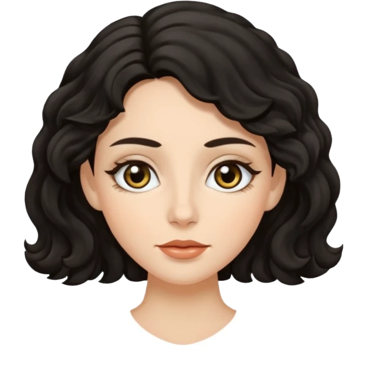 Beyaz tenli çıplak kadınsiyah dalgalı saçı olan çekik gözlü   emoji