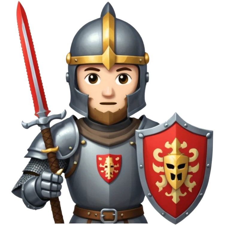 give me medieval knight with a helm, and he has a gauntlet holding a sword. style can be a bit pixelated /8bit emoji