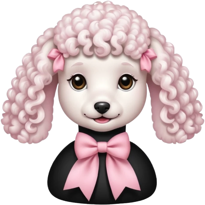 White poodle wearing light pink coquette bows  emoji