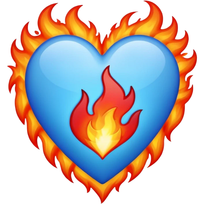 Red and blue heart with fire emoji