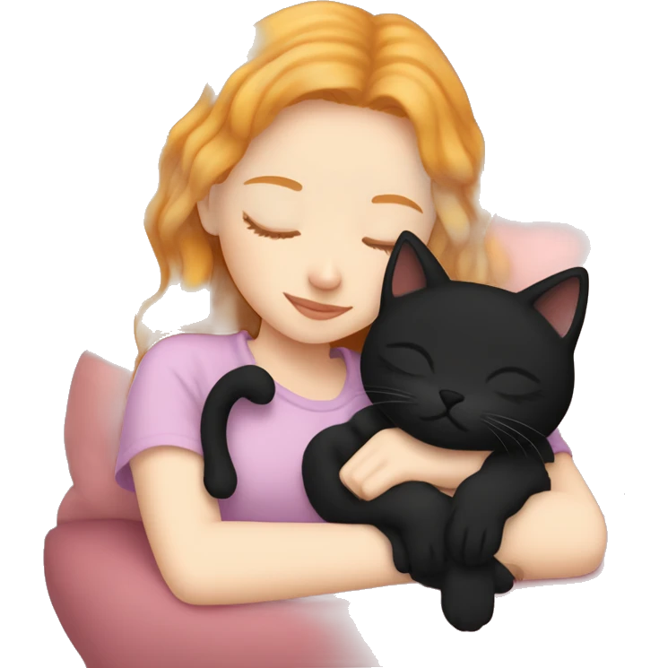 Black kitty sleeping on strawberry blonde white girl's lap emoji