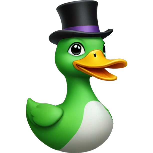 A green duck with a long neck And a top hat  emoji